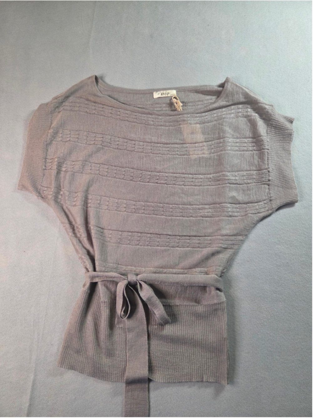 Women's BLVD Grey Knit Sweater with Tie Waist, Size M